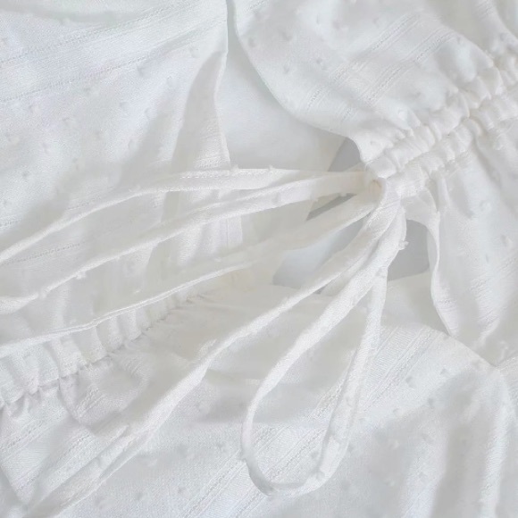 SOLD OUT CLEARANCE White Ruffled Swiss Dot Keyhole Mini Dress - Picture 9 of 10